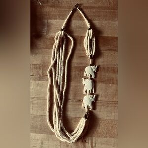 TRIBAL STYLE Bone Ivory Like CARVED ELEPHANT W/ MULTI BEADED LAYER NECKLACE